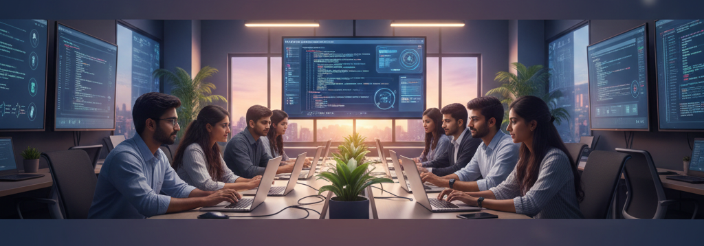 Professional IT company team working on software development and digital solutions at TechCadd, a leading IT company in Ludhiana